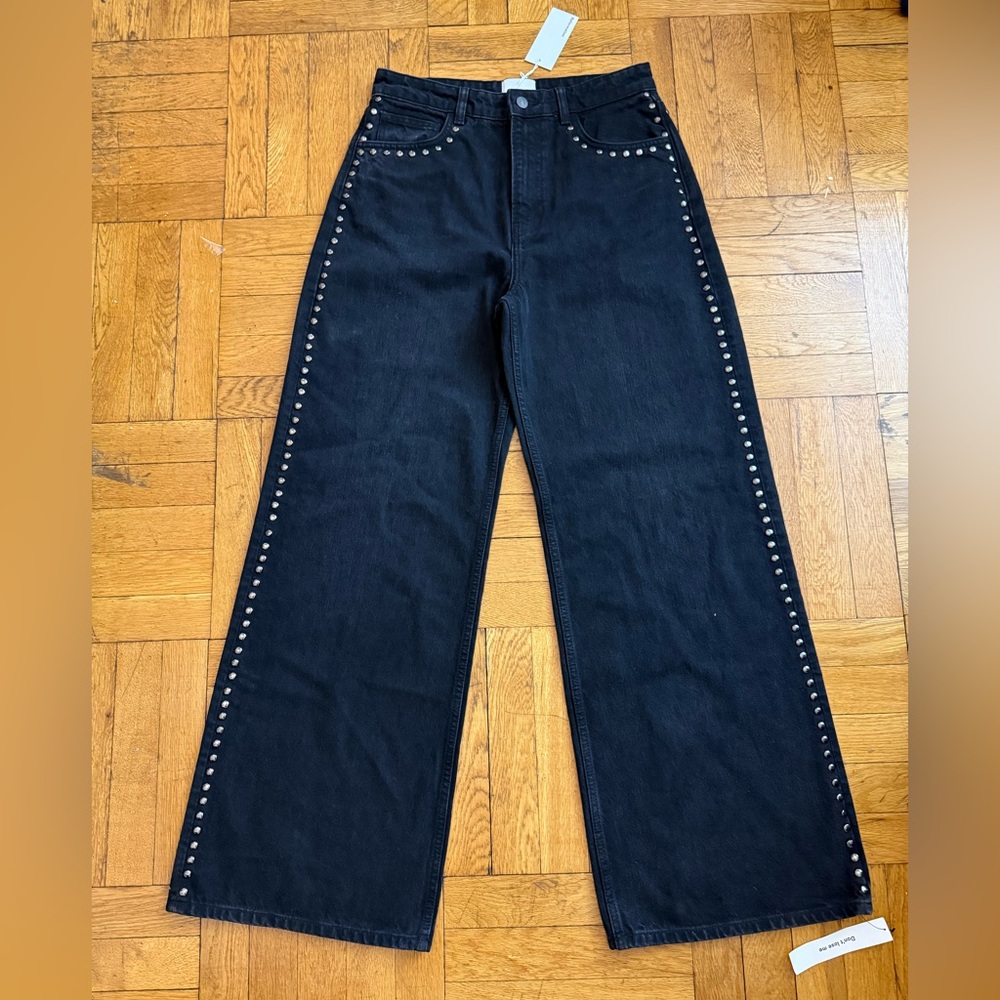 Reformation Black Stud-Trim Wide-Leg Jeans - Picture 5 of 14